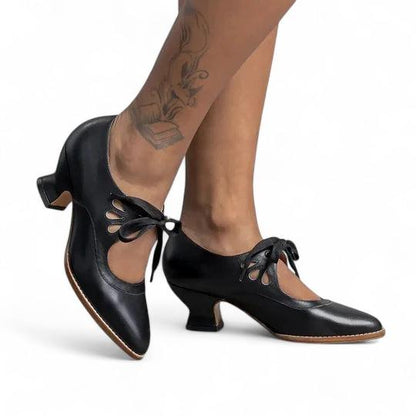 Elegant orthopedic leather shoes with high heel and original design