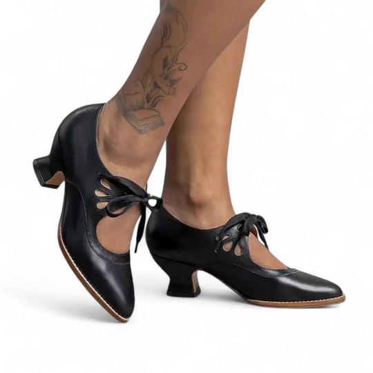 Elegant orthopedic leather shoes with high heel and original design