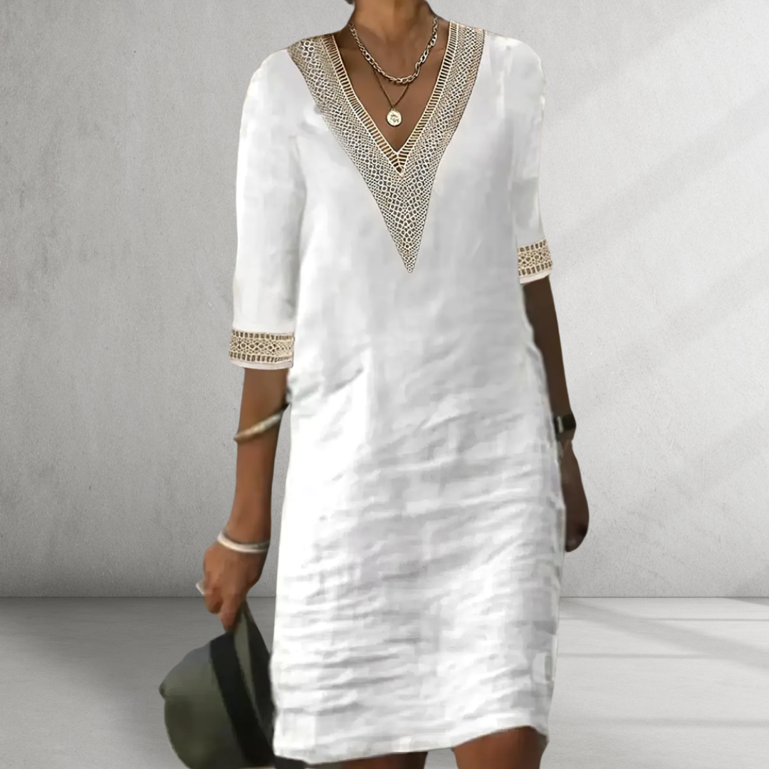 Novira | Women's Summer Dress Light Lift Made of Cotton and Linen Fabric for a Comfortable and Warm Time