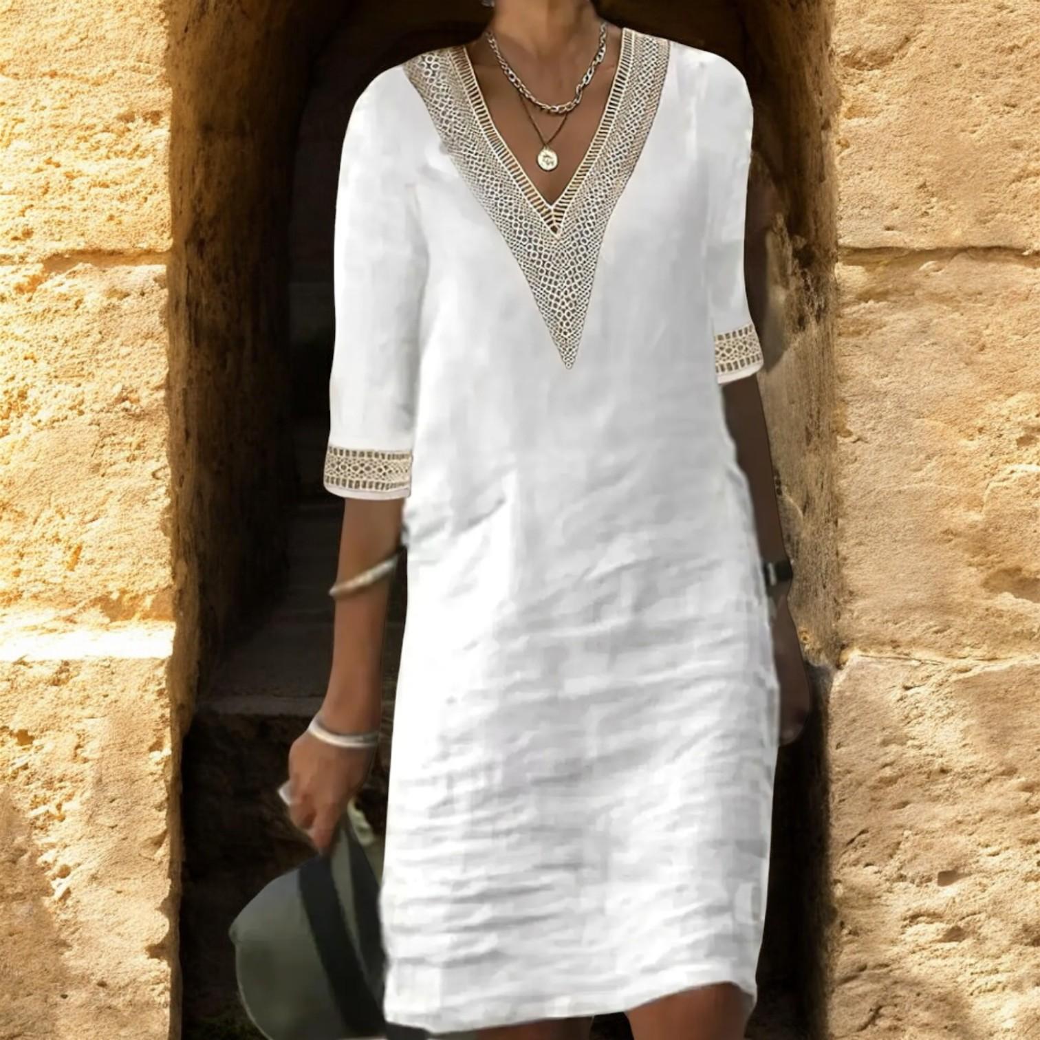 Novira | Women's Summer Dress Light Lift Made of Cotton and Linen Fabric for a Comfortable and Warm Time
