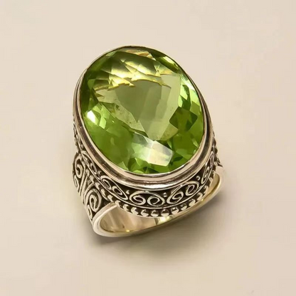 Pandora – Unique Vintage Style Olive Crystal Ring