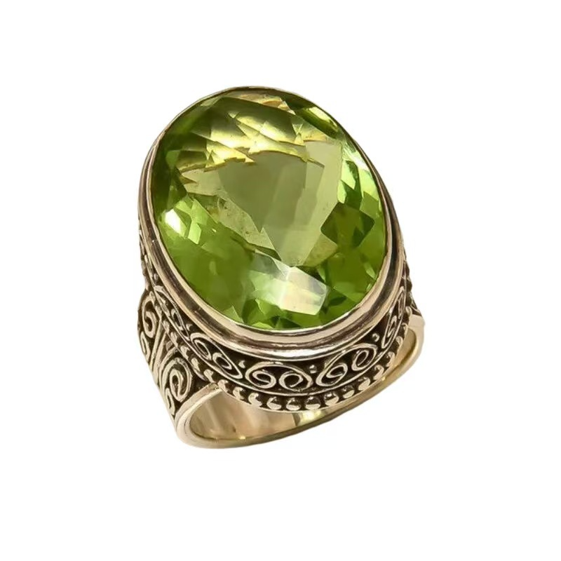 Pandora – Unique Vintage Style Olive Crystal Ring