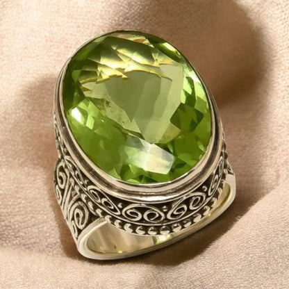 Pandora – Unique Vintage Style Olive Crystal Ring