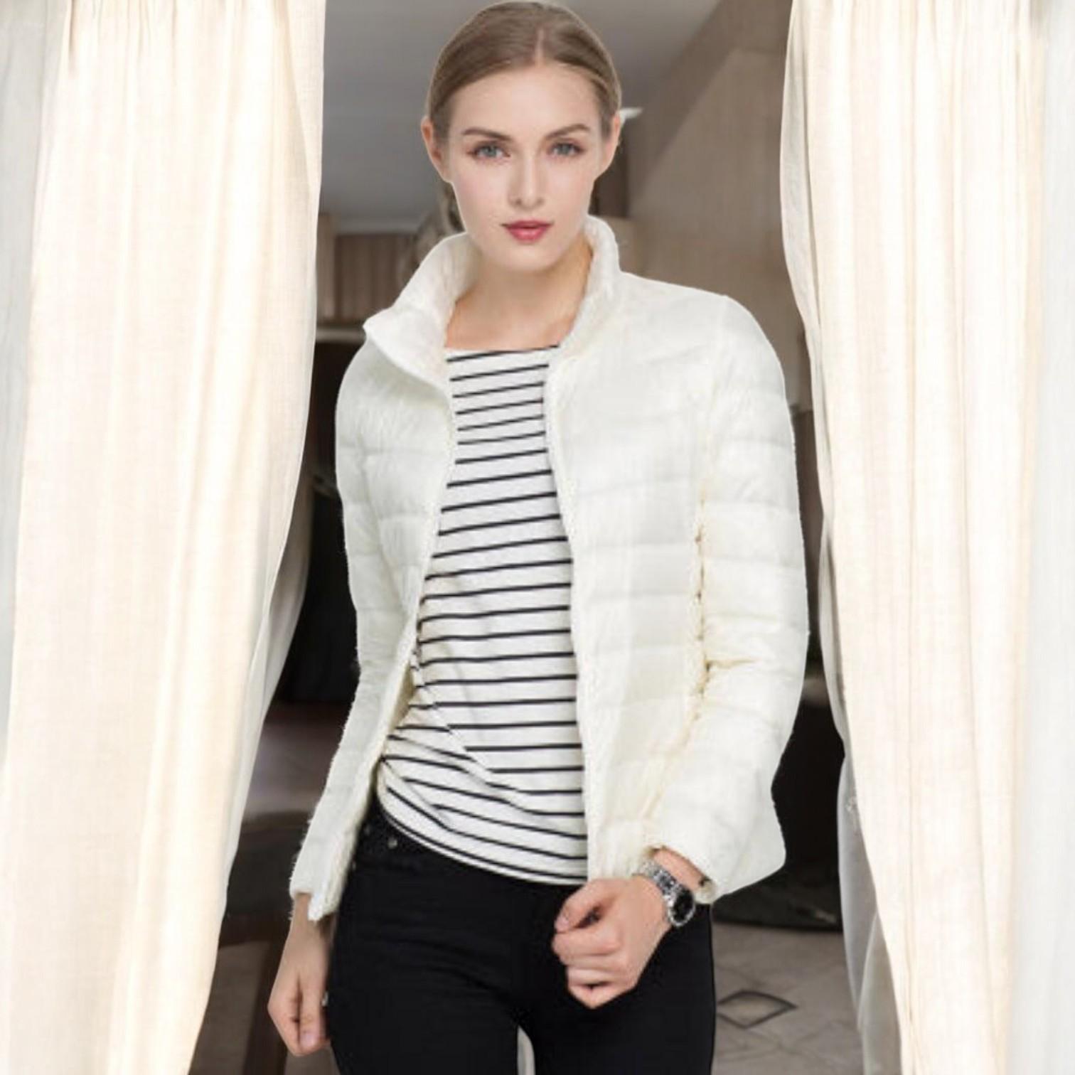 Women's Feather Jacket with Long Sleeve - Elegant Style and Perfect Comfort