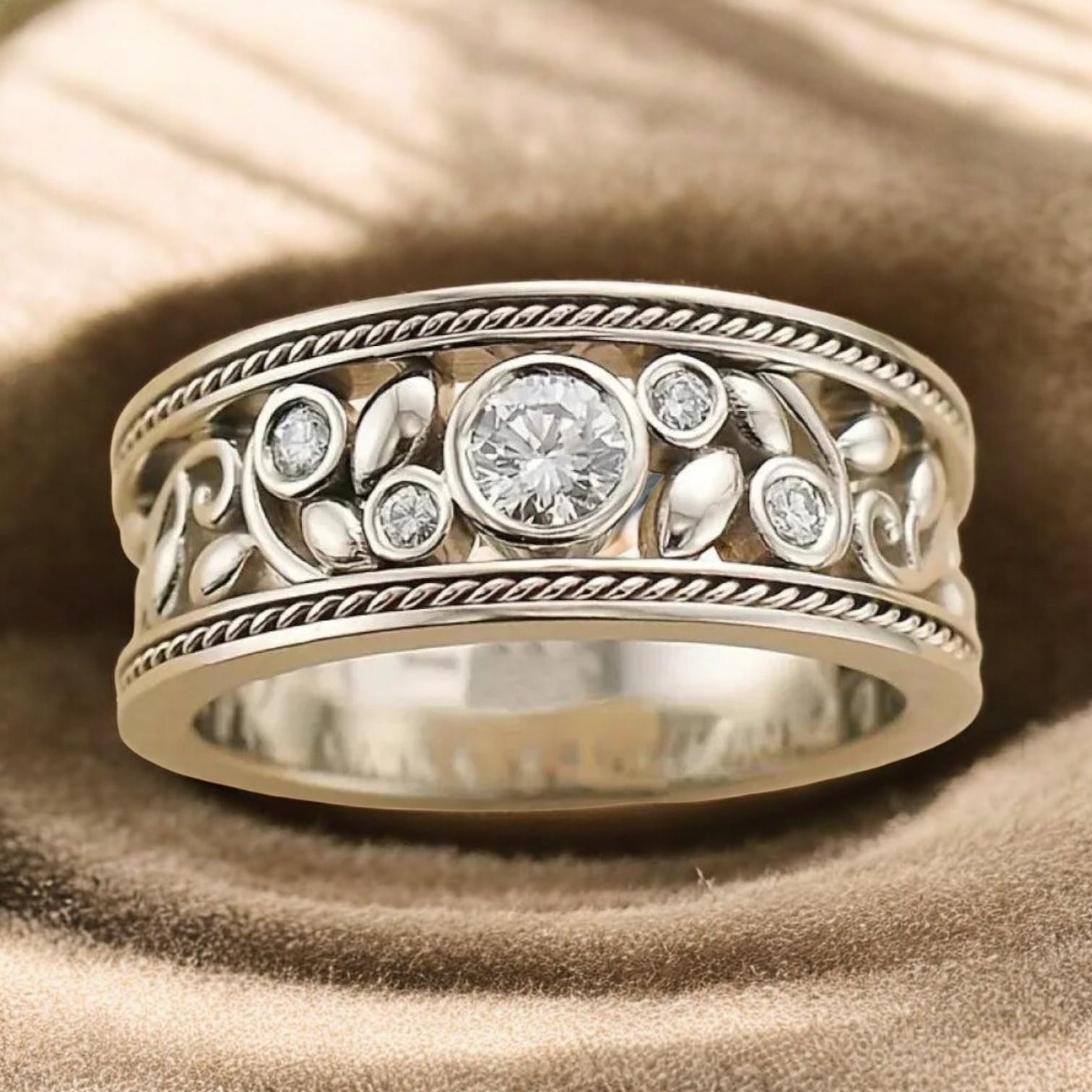 Elegant wig with a silver ring and stunning vintage-style zirconia