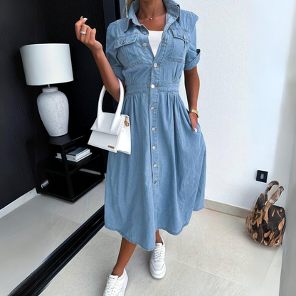 Rolinda | Trendy Midi Denim Dress for fashionable and unique occasions
