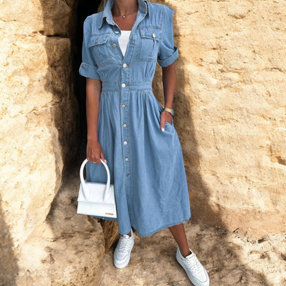 Rolinda | Trendy Midi Denim Dress for fashionable and unique occasions