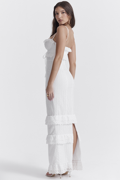 Vai | Elegant White Maxi Dress with Modern Lining for an Unforgettable Style