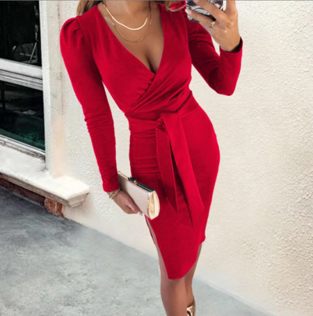 V-Lane - Elegant Midi Dress with Long Sleeve and V-Neck Design for Special Events in Stunning Style