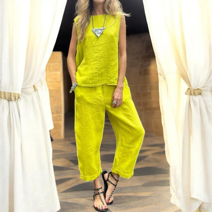 Vivianna - Elegant Summer Silk and Cotton Set with Handcrafted Details for a Perfect Style